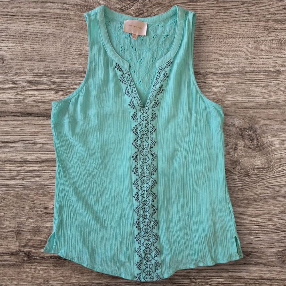 Skies are Blue Tiffany blue embroidered top